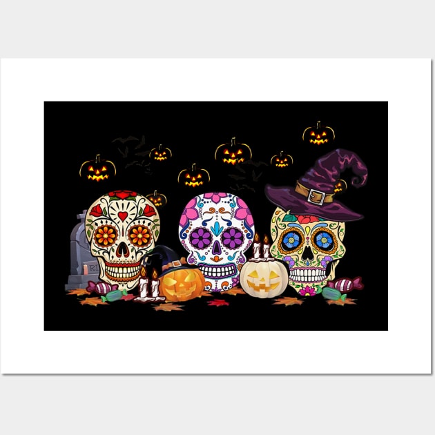 Happy Halloween Pumpkin Sugar Skull Wall Art by Phylis Lynn Spencer